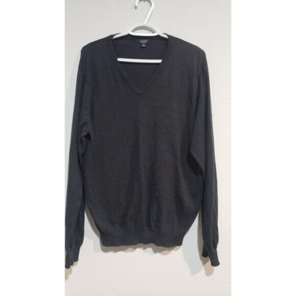 J.Crew L Cotton With Cashmere V Neck Pullover Sweater Mens Dark Gray Long Sleeve - Picture 1 of 5